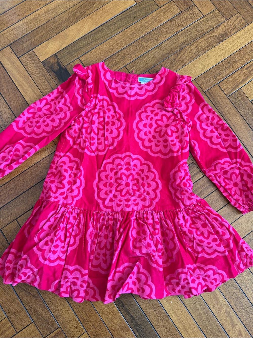 Jacadi Hot Pink and Light Pink Floral Ruffle Dress